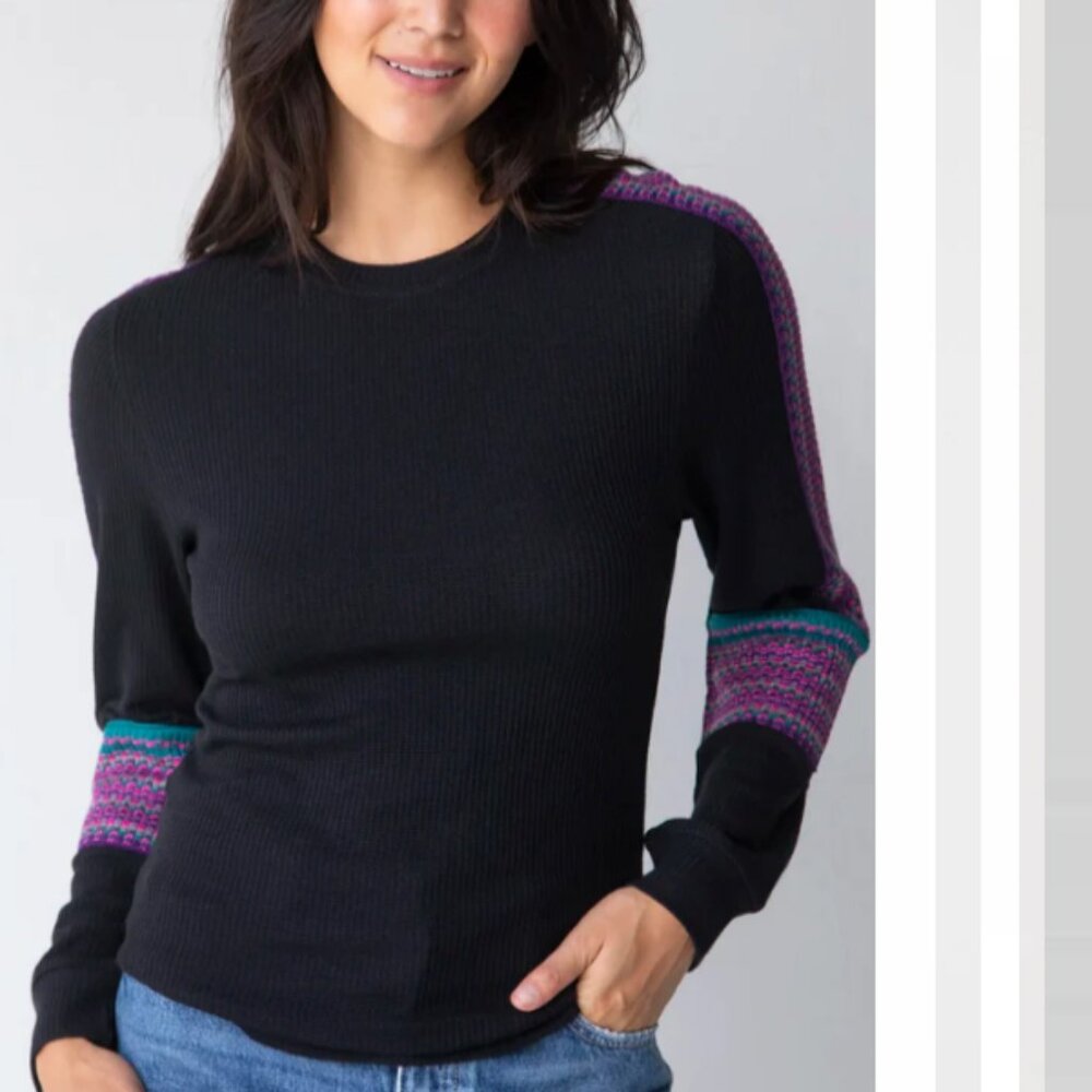 Natural Life London Trimā Waffle Knit Thermal Pullover Top Black Pink Purple M